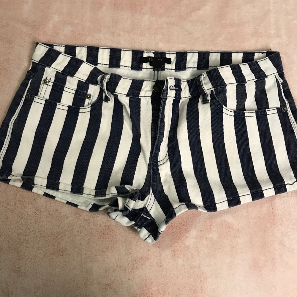 Forever 21 striped jean shorts